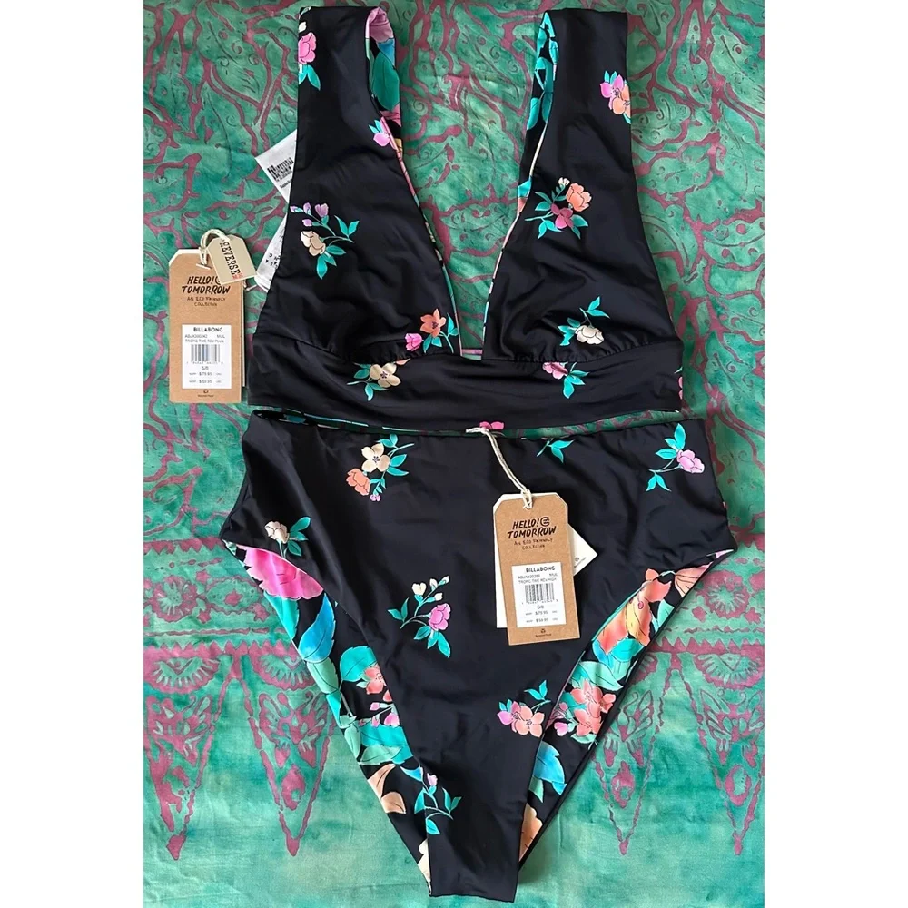 NEW Billabong Reversible Tropic Time High Rise Bikini Full Set